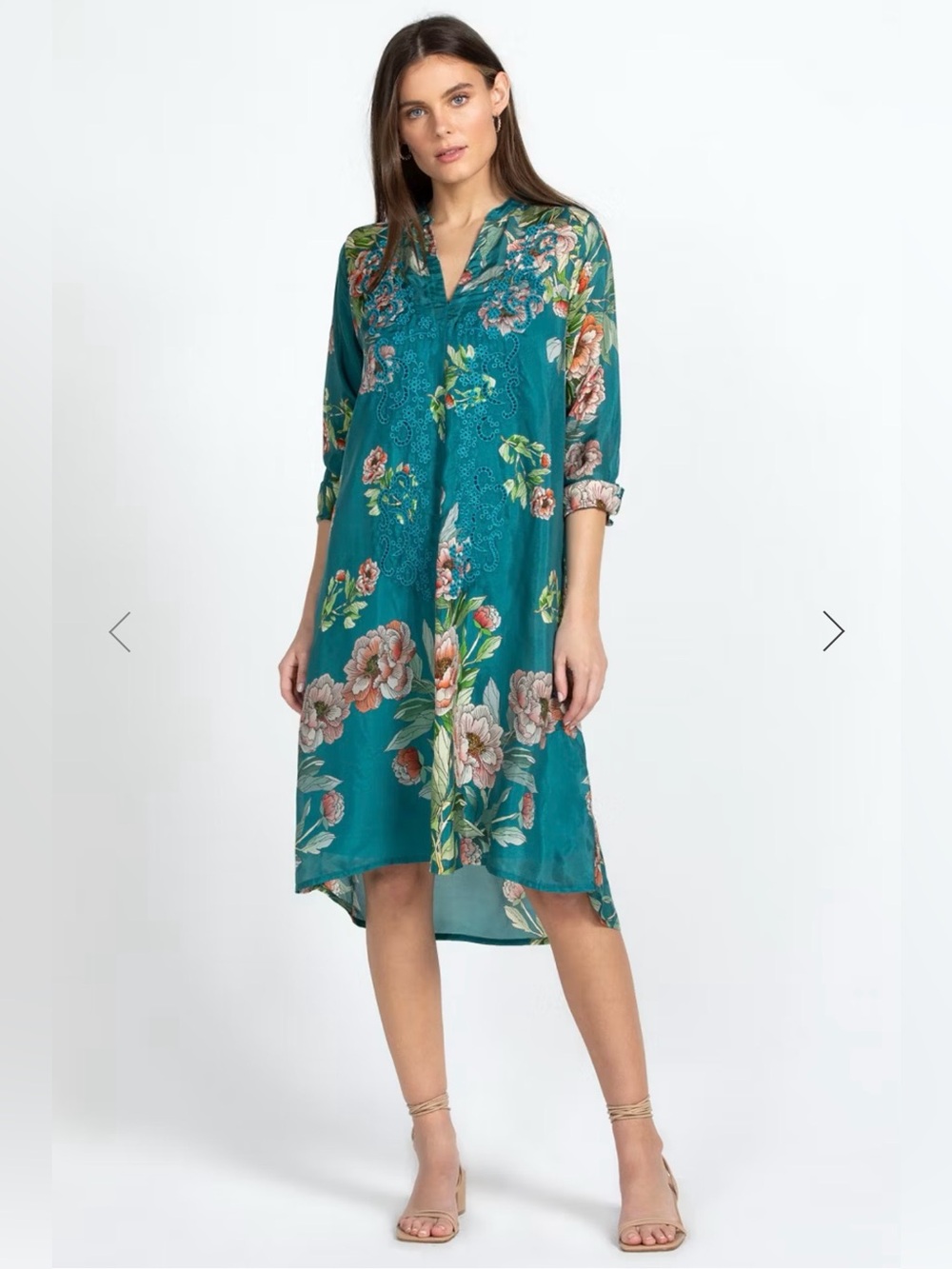 Johnny was Romano flower viorel dress floral boho embroidered teal size S